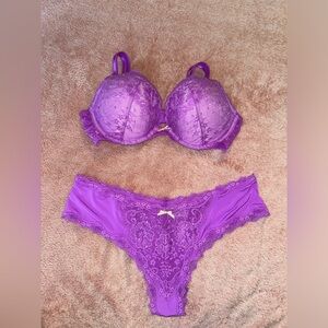 NWOT Dream Angels Purple Rhinestone Bra and Panty Set!